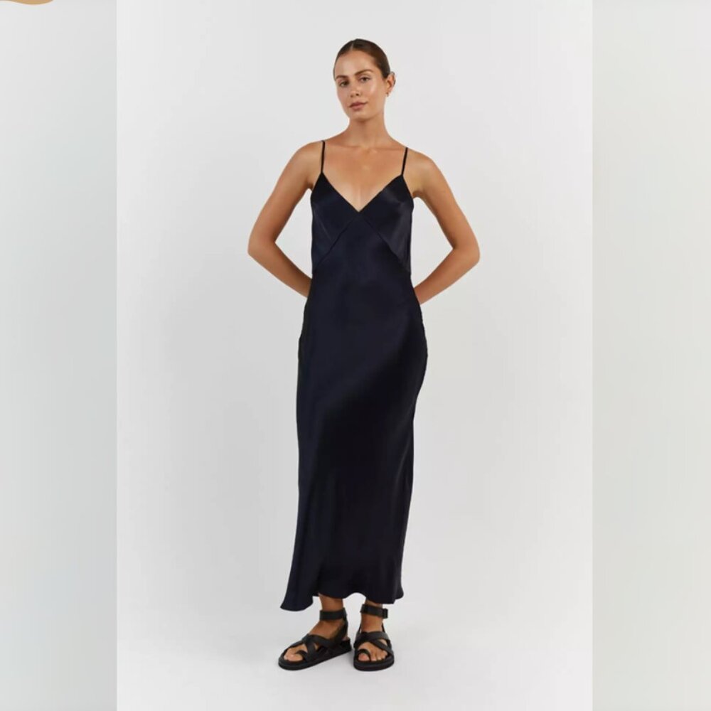 DISSH EVANS BLACK SILK PANEL SLIP DRESS